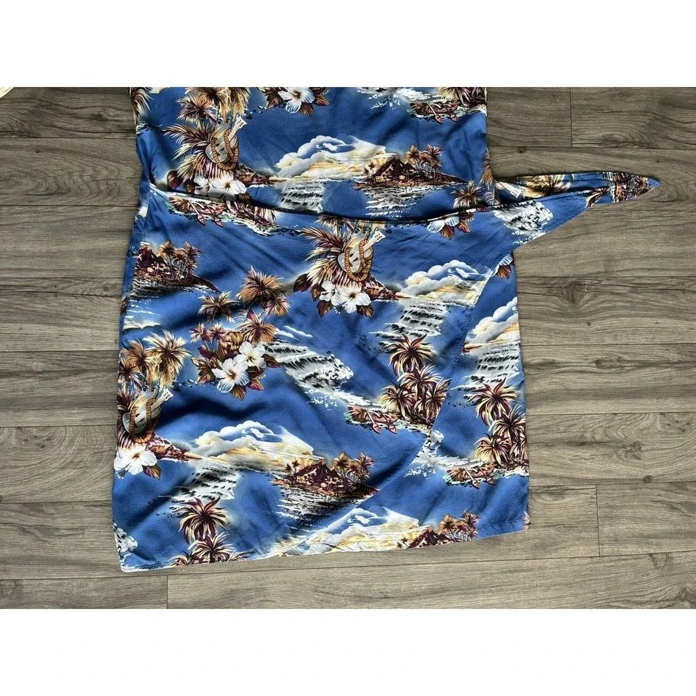 Women's Hilo Hattie Blue Tropical Rayon Sarong Wrap Dress Floral Hawaiian Size L - Picture 13 of 14
